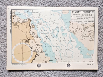 St Quay & Portrieux, France - 1943 Vintage Admiralty Royal Navy Map