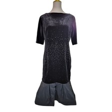 Teri Jon Black Velvet Cocktail Dress Size 10 Rhinestone Embellished NWT