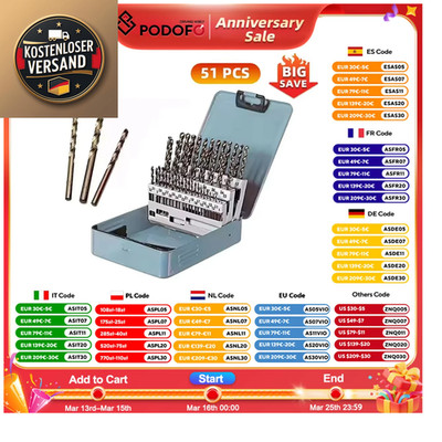 Podofo 51 Stk Cobalt Drilling Bits 1-6mm HSS-Co