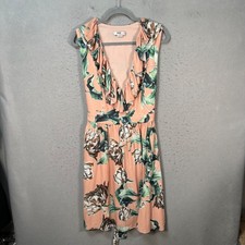 PatBo Womens Size 12 Floral Ruffle Midi Dress Peach Green Tulips Sleeveless