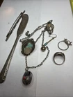 Vintage Estate Jewelry Lot Sterling Silver Rings Necklace Knife Brooch Mixed C50