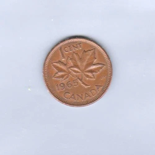 1965  Canadian  1 Cent NON-MAGNETIC copper COMMERCIAL CENT  CIRCULATED SCARCE