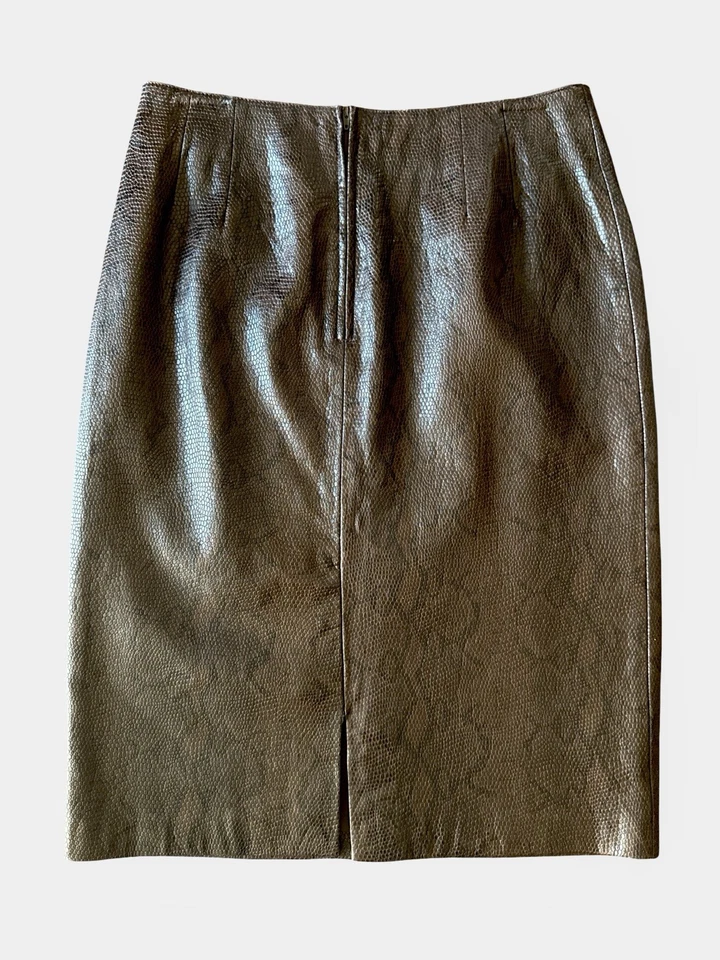 Siena Studio Genuine Leather Pencil Skirt Brown Snakeskin Embossed Size 8 Lined - Image 3 of 4