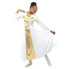 Danzcue Womens Praise Cross Long Dress Large White-gold