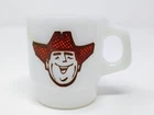 VTG Farmer Jack Anchor Hocking Milk Glass Coffee Mug Cup Store Logo Retro NICE