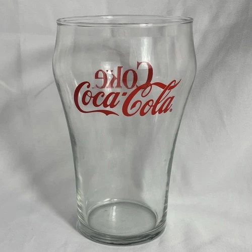 Vintage 70s Genuine Coca-Cola Coke Large Glass Cup 7" Oversized 32 Oz Red Logo