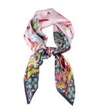 100 Pure Mulberry Silk Scarf 26" Square Scarf Neckerchief M2 Pink Gray Floral