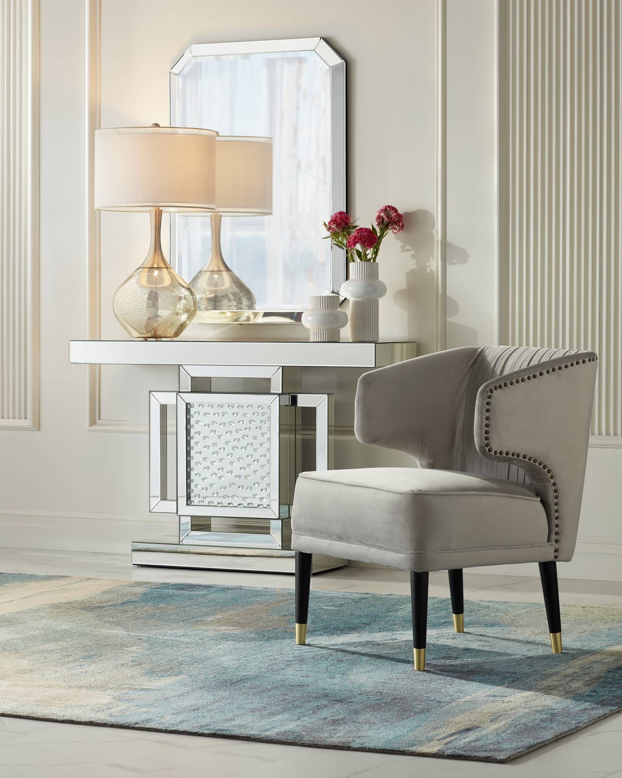 55 Downing Street Caroline 24" Wide Gray Velvet Pleat Modern Armchair