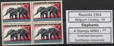 [73.686] Rwanda 1964 Elephants good Error Invert ovpt block 4 MNH VF stamps