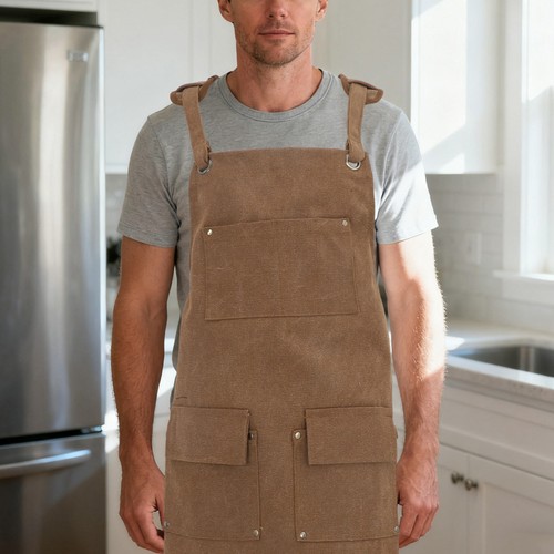 Canvas Tool Apron: Canvas Work Apron with Adjustable Straps and Multi-Pocket - Picture 11 of 12