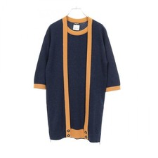Chanel Coco Mark Button Dress Cashmere Navy Yellow Size 36 Length 31.5 in