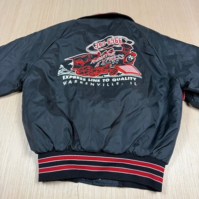 Vintage Holloway Satin Mechanic Bomber Jacket Medium Warrenville Illinois Train