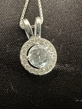 ART DECO STYLE Pave Cubic Zirconia 925 Round PENDANT NECKLACE STERLING SILVER 18