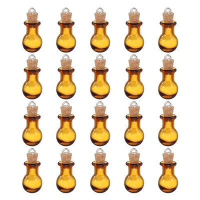 20 Pcs Small Ball Mini Glass Bottles Jars with Cork Stopper Eye Screw, Champagne