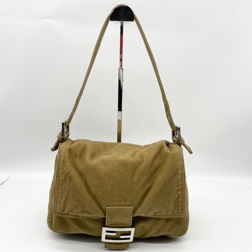 FENDI Mamma Baguette Shoulder bag FF logo Brown Handbag Corduroy Y2K Authentic