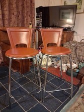 Pair Of Retro faux leather and chrome bar stools 92cm Tall