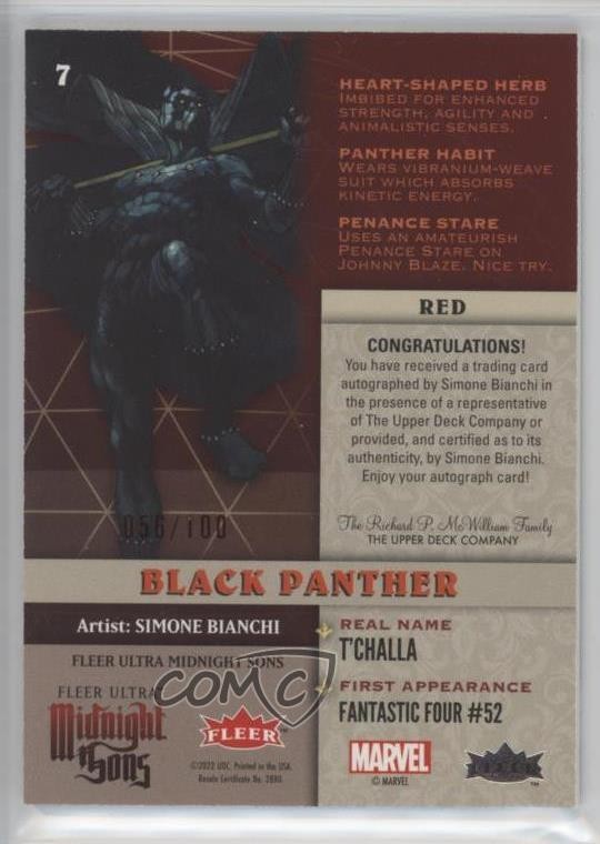 2023 Fleer Ultra Midnight Sons Red by Simone Bianchi Black Panther #7 Auto 1q9k thumbnail 2