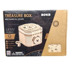 ROKR LK502 Treasure Box Mechanical Gears 3D Wooden Puzzle DIY Model Kit NIB