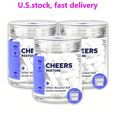NEW 3 Bottles Cheers Restore Supplement w/ DHM + L-Cysteine - After-Alcohol Aid