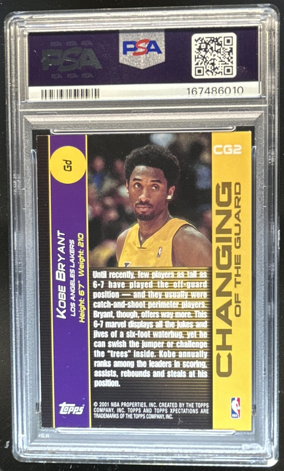 2001-02 Topps Xpectations Kobe Bryant Changing of the Guard #CG2 Lakers PSA 8 view 2