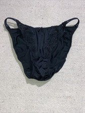 Vintage Victoria's Secret Second Skin Satin Lace String Bikini Panties Black 6