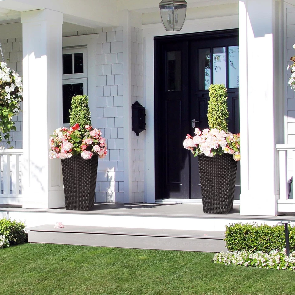 Large Rattan Style Self-Watering Planter with Wheels & Gauge, 22.4-inch, Brown - Image 4 of 4