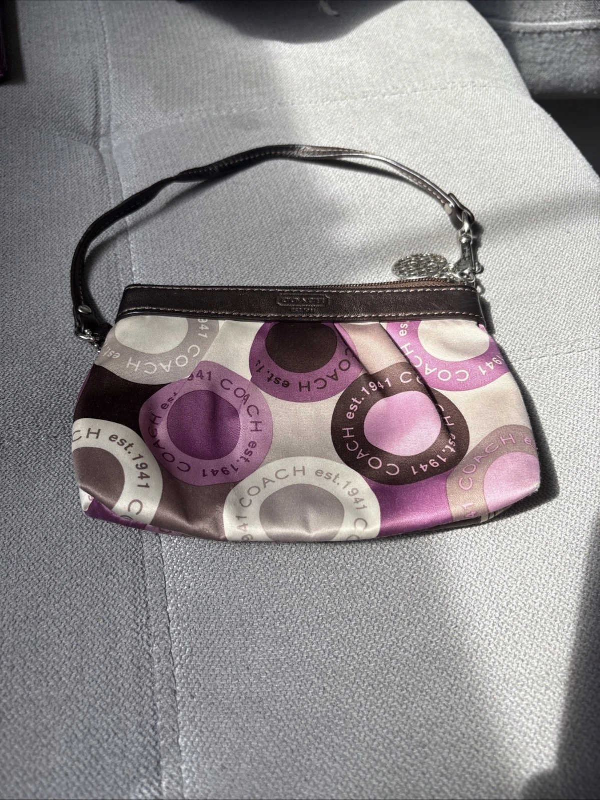 COACH Braccialetto in Nylon Testa a Scatto Opt Art Bordo in Pelle Argento