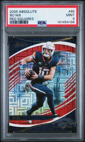141454196 Bo Nix 2025 Panini Absolute #65 Red Squares /850 PSA 9