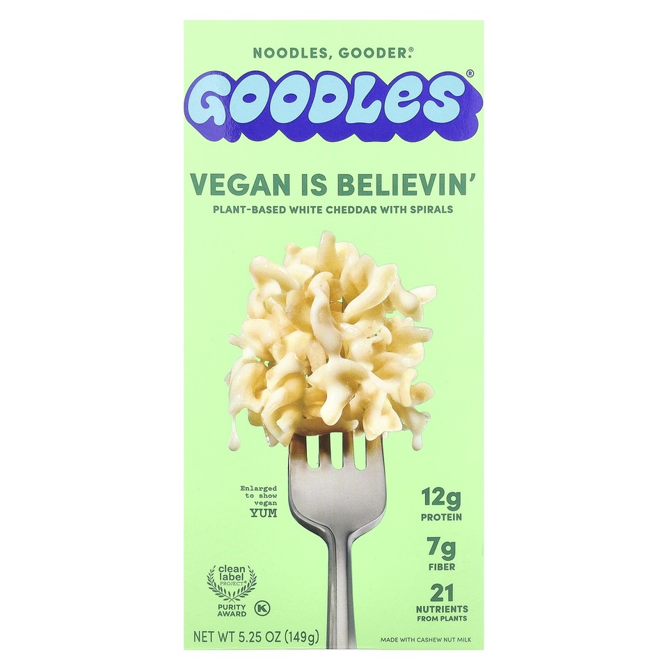Vegan Is Believin', Plant-Based White Cheddar With Spirals, 5.25 oz (149 g)