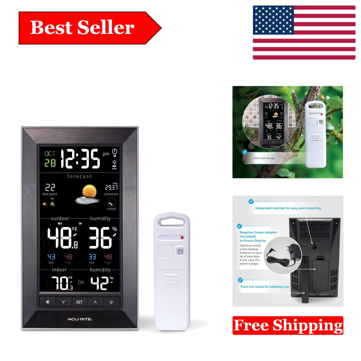 Wireless Indoor/Outdoor Weather Station with Atomic Clock & Forecast