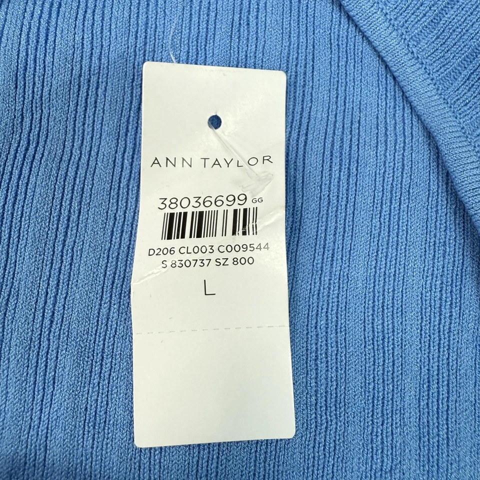 Suéter Ann Taylor Mujer Grande Azul Acanalado Tejido Pullover Manga Larga Elástico Foto 3 de 4