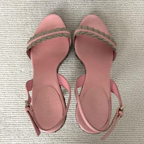 GUCCI Mules Sandals Heel GG Canvas/Leather Multicolor EU36/US6 79899c - Picture 18 of 24