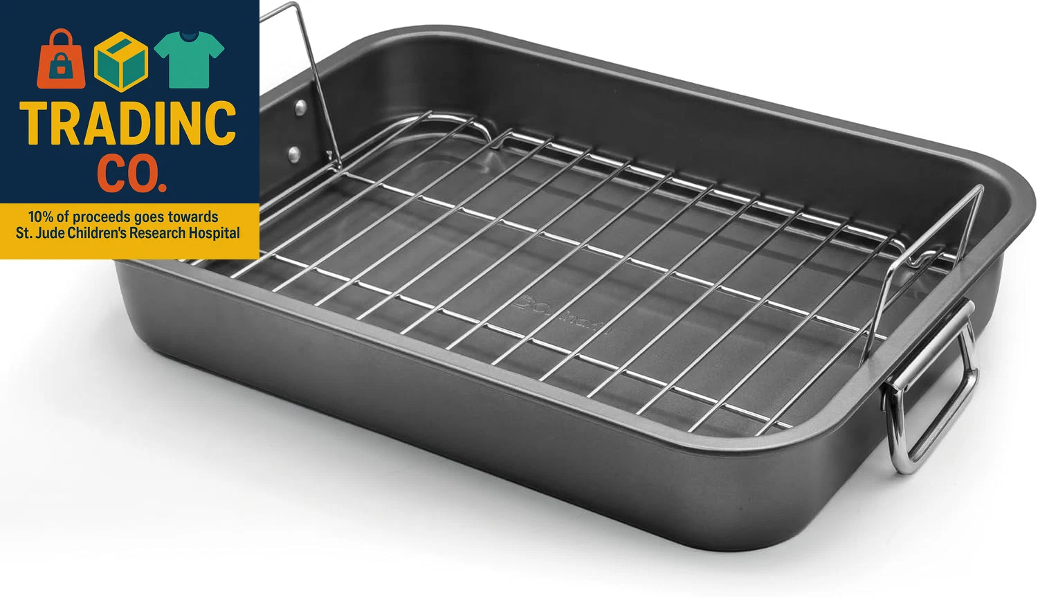 Large Roasting Pan with Rack 12” X 16” - Non Stick Large Roaster Pan and Flat Ra