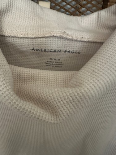 Camicia American Eagle donna media oversize crop waffle maglia collo cappuccio avorio - Foto 2 di 9