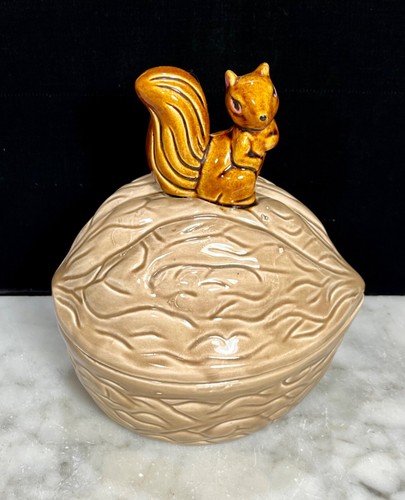 Vintage Ceramic Squirrel Sitting On A Walnut Covered Candy Or Nut Bowl