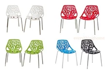 2 Tree Branch Birch Stencil In/Out Birds Nest Dining Chairs -Whi Grn Blu Blk Red