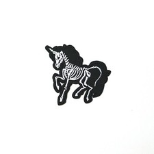 Unicorn Skeleton Black  White Embroidered Patch Iron-On/Sew On, Punk Biker