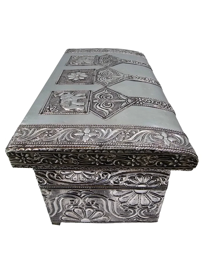 ANTIGUO Joyero Hecho a Mano Elefante Indio Plata y Cobre 11x7" Foto 4 de 4