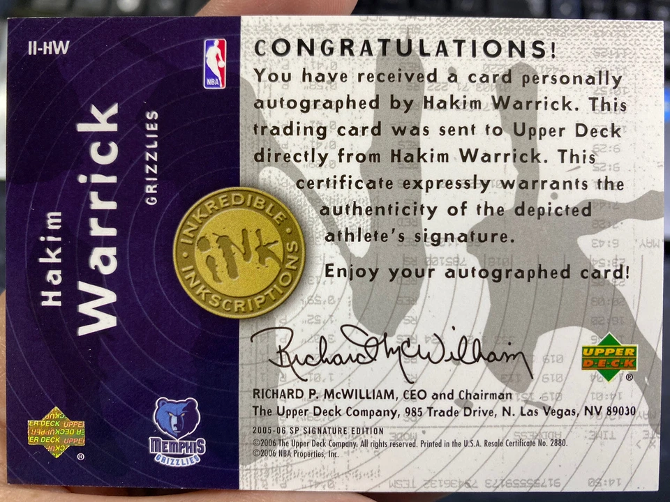 2005-06 SP Signature Inkscriptions Hakim Warrick Rookie /100 Grizzlies Auto RC - Image 2 of 2