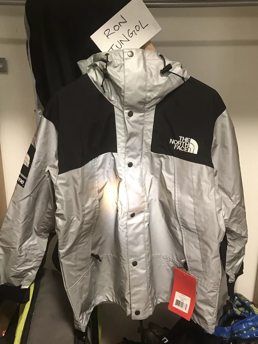 SUPREME X THE NORTH FACE 3M MOUNTAIN PARKA REFLECTIVE SILVER BLACK JACKET  TNF L