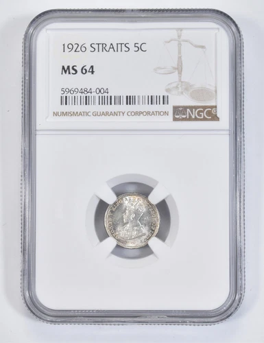 MS64 1926 Straits Settlements 5 Cents - Graded NGC *8225