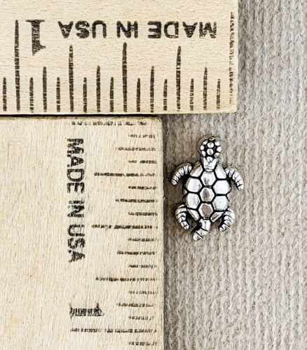 Sea Turtle Beads 10 Metal Silver Pewter Antiqued 9x7mm tiny jewelry DIY craft - Picture 6 of 6