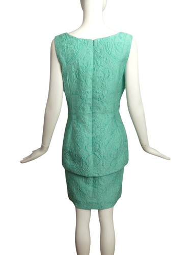 OSCAR DE LA RENTA- 2013 Aqua Brocade Dress, Size 8 - Picture 3 of 5