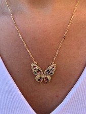 Crystal Zirconia Colorful CZ Butterfly Pendant Necklace For Women