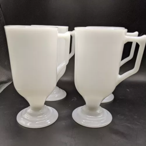 Vintage Lot Milk Glass White Pedestal D Handle Mugs Coffee Cups Lot of 4