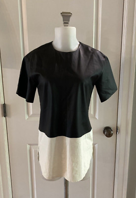 T ALEXANDER WANG Black White Leather Short Sleeve Top Women's- Size 4