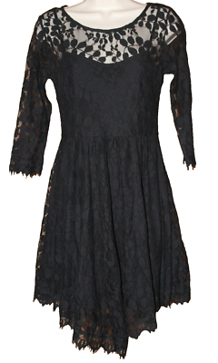 Free People Black Dress Lace Overlay 3/4 Sleeves XS S Anthropologie | eBay