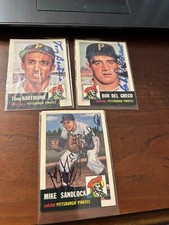 3  SIGNED PITTSBURGH PIRATES 1953 Topps REPRINT Cards; Del Greco/ Sandlock/+ 1