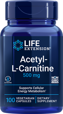 Acetyl L-Carnitine 500mg 100 Caps Non GMO Life Extension Mitochondrial  /Nerves