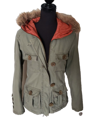 Vintage Hollister Army Green Lined Cargo Jacket Parka Coat